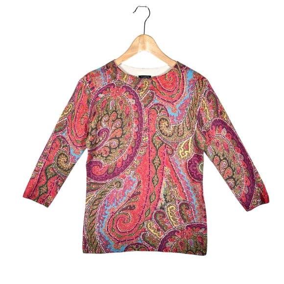 Talbots Sweaters - TALBOTS 100% Cashmere Paisley Printed 3/4 Sleeve Sweater